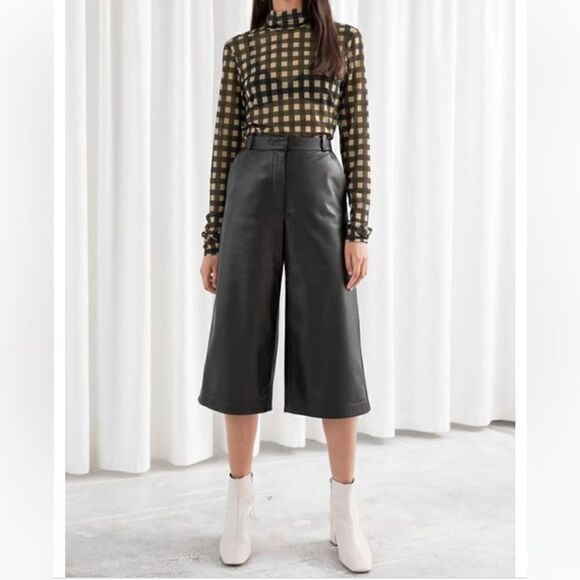 Ted Baker Cropped Wide Legs Leather Pants in Gray Size 00 - Picture 1 of 9